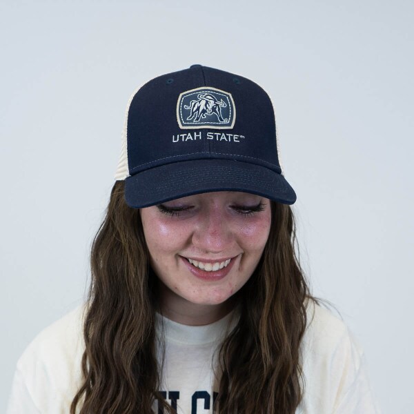 Navy, Aggie Bull, Utah State, Tan, Cap, Hat